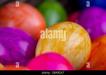 colorful easter eggs closeup selective focus Stock Photo