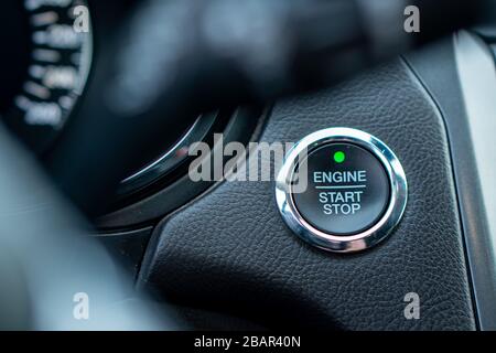 Start/Stop button, reduced Co2 emission, engine ignition button Stock Photo