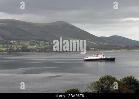 HEBRIDEAN PRINCESS at anchor in the delightfully peaceful setting of CARLINGFORD LOUGH, NORTHERN IRELAND Stock Photo