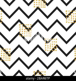 Black stripes and golden dots. Seamless repeat pattern. Perfect for wrapping, home decor and wallpaper design. Stock Vector