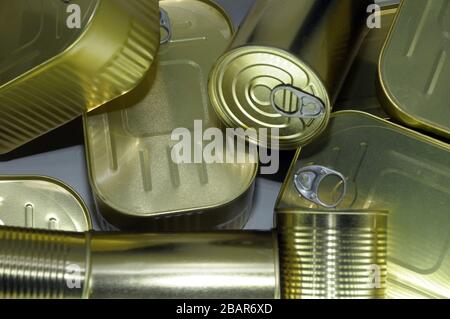 empty tin cans Stock Photo