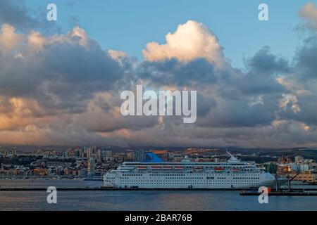 The Thomson Majesty Cruise Ship berthed alongside the Pier at the Port of Las Palmas in the Canary Islands. Stock Photo