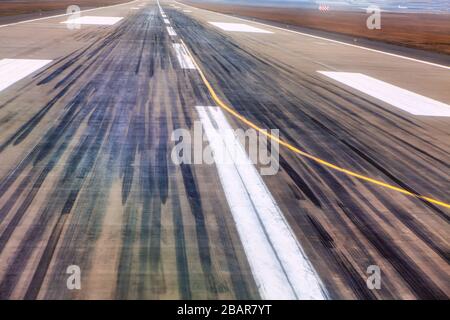 close up image of airplane runway Stock Photo