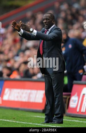 Charlton Athletic manager Chris Powell gestures on the touchline Stock Photo