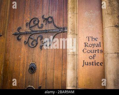 The Royal Courts of Justice, an imposing gothic law court building housing the UK's High Court and Court of Appeal Stock Photo