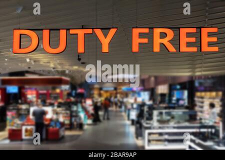 Duty Free shopping, Abstract blur shopping mall and department store at an Airport. Stock Photo