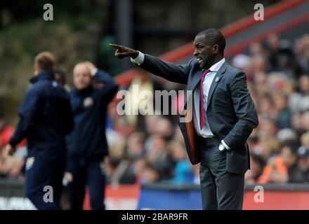Charlton Athletic manager Chris Powell gestures on the touchline Stock Photo
