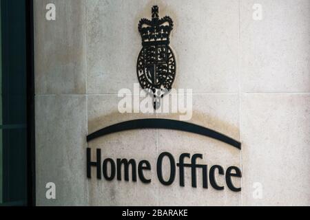 Home Office logo and crest by main entrance- British government