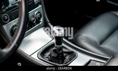 Sport gear shift nut mounted on a Mercedes Benz W203, Avantgarde edition, cast aluminum - very elegant design Stock Photo