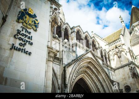 The Royal Courts of Justice, an imposing gothic law court building housing the UK's High Court and Court of Appeal Stock Photo