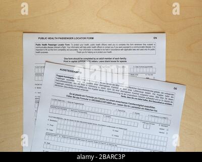 BERLIN, GERMANY - CIRCA MARCH 2020: Fluggast Aussteigekarte (translation:  Passenger Locator Form) Stock Photo