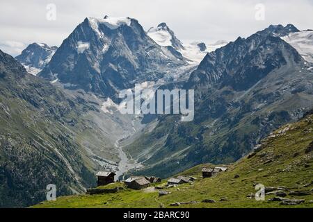 view to arolla valley and mont collon in valais, switzerland Stock Photo
