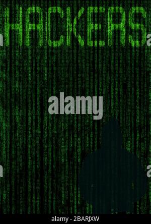A black and green computer code graphic designed with copy space for use to present information about cyber security Stock Photo