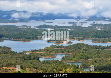 Aerial view on Guatapé lakes, Colombia Stock Photo