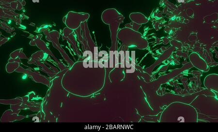 Digital illustration of coronavirus particles against a dark background Stock Photo