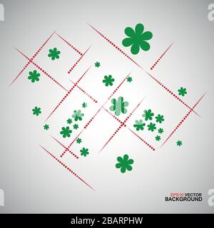 vector green flowers and black lines on a white background Stock Vector