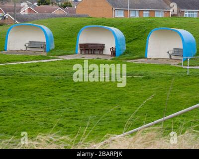 Wind break shelters next to Seaholme Road, Mablethorpe, Lincolnshire, UK Stock Photo