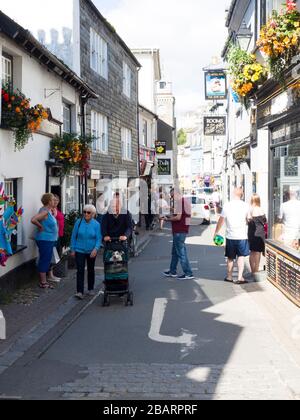Narrow street in Looe, Cornwall, UK Stock Photo
