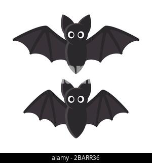 Cute cartoon bat illustration. Flying bat with spread and folded wings, flight animation. Funny Halloween symbol clip art. Stock Vector