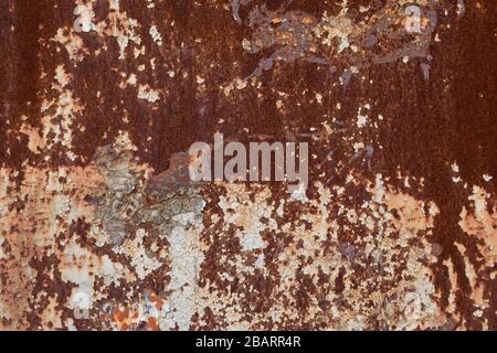 Rusty metal texture in abstract style. Grunge metallic background, great design for any purposes. Scratched sheet backdrop. Blank space. Old iron surf Stock Photo