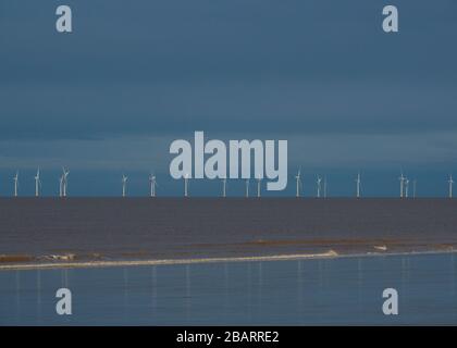 View of the offshore wind farm from Sutton on Sea, Lincolnshire, UK Stock Photo