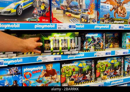 Playmobil with ghostbusters theme in a toy store Stock Photo