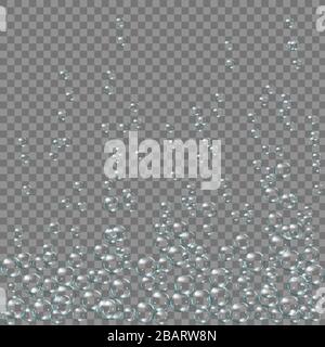 Flying rainbow transparent soap bubbles on blue background.Reaistic colored balls.Vector texture. Stock Vector