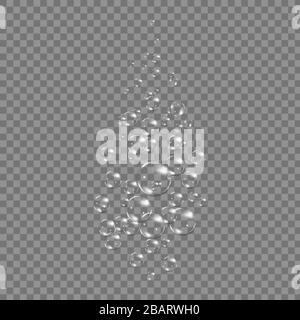 Flying rainbow transparent soap bubbles on blue background.Reaistic colored balls.Vector texture. Stock Vector