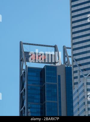 Tall BHP building seen in the financial district of Perth, western Australia. Stock Photo