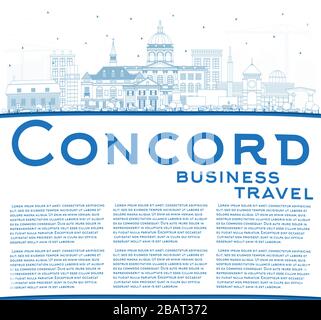 Outline Concord New Hampshire City Skyline with Blue Buildings and Copy Space. Vector Illustration. Stock Vector