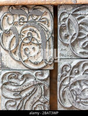 Antique lead letters for a printing press Stock Photo