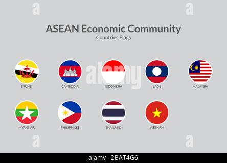 ASEAN Economic Community countries flag icons collection Stock Vector