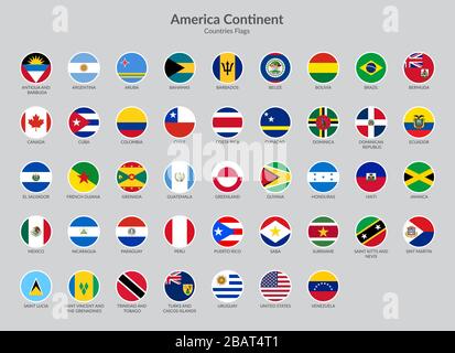 America Continent Countries flag icons collection Stock Vector