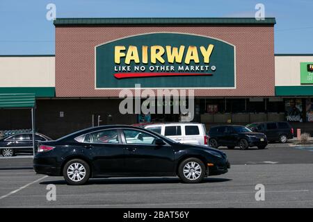 A logo sign outside of a Fairway Market retail grocery store location in Woodland Park, New Jersey, on March 23, 2020. Stock Photo