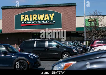 A logo sign outside of a Fairway Market retail grocery store location in Woodland Park, New Jersey, on March 23, 2020. Stock Photo