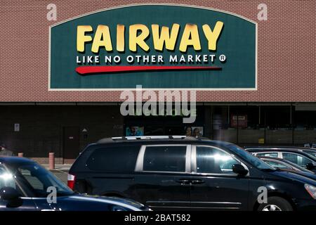 A logo sign outside of a Fairway Market retail grocery store location in Woodland Park, New Jersey, on March 23, 2020. Stock Photo