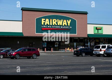 A logo sign outside of a Fairway Market retail grocery store location in Woodland Park, New Jersey, on March 23, 2020. Stock Photo