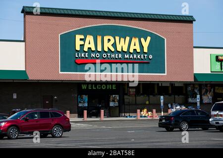 A logo sign outside of a Fairway Market retail grocery store location in Woodland Park, New Jersey, on March 23, 2020. Stock Photo