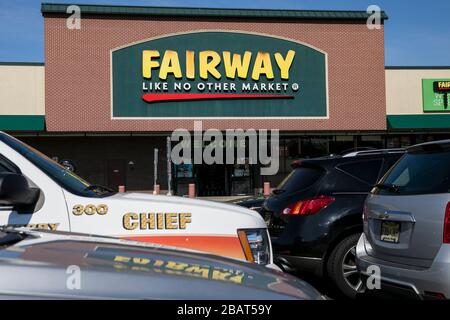 A logo sign outside of a Fairway Market retail grocery store location in Woodland Park, New Jersey, on March 23, 2020. Stock Photo