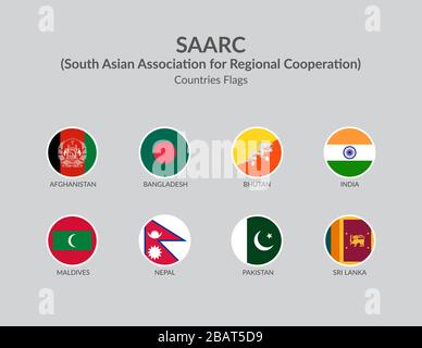 South Asian Association for Regional Cooperation Countries flag icons collection Stock Vector