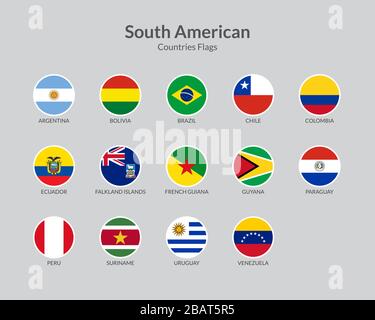 South American countries flag icons collection Stock Vector