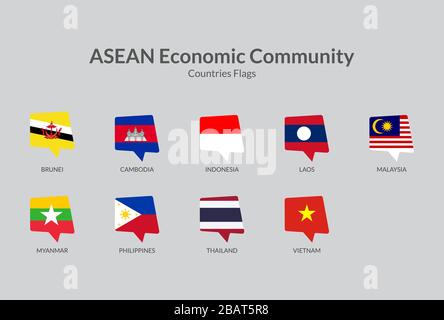 ASEAN Economic Community countries flag icons collection Stock Vector