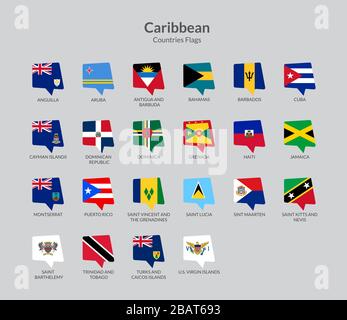 Caribbean Countries countries flag icons collection Stock Vector