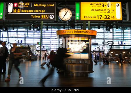 Amsterdam Schiphol Netherlands August 2018, airport with passengers during vacation season in the Netherlands on the airport Stock Photo