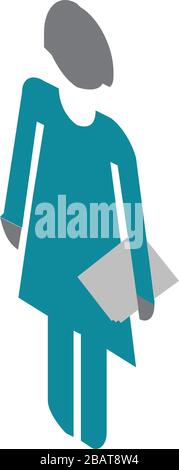 3D vector business woman with folder in hands Stock Vector