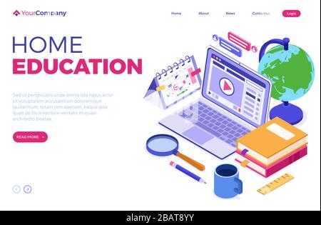 Online distance education from home Stock Vector