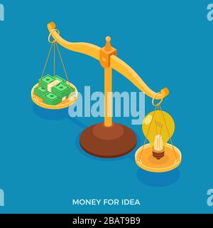 Money for Idea concept with scales Stock Vector