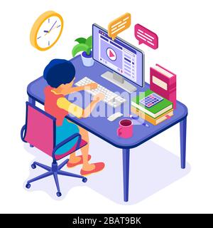 Online distance education from home Stock Vector