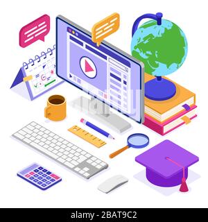 Online distance education from home Stock Vector