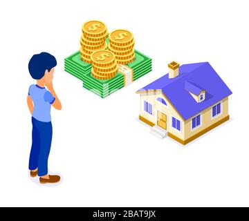 Sale Purchase Rent Mortgage House Isometric Stock Vector